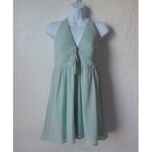 TOBI Pastel Green Backless Mini Dress V-Neck Tie Zip Up Women Large NWT Prom